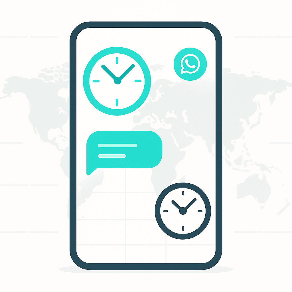 Cross-Time Zone Convenience feature demonstration showing Connect with anyone, anywhere, without worrying ab...
