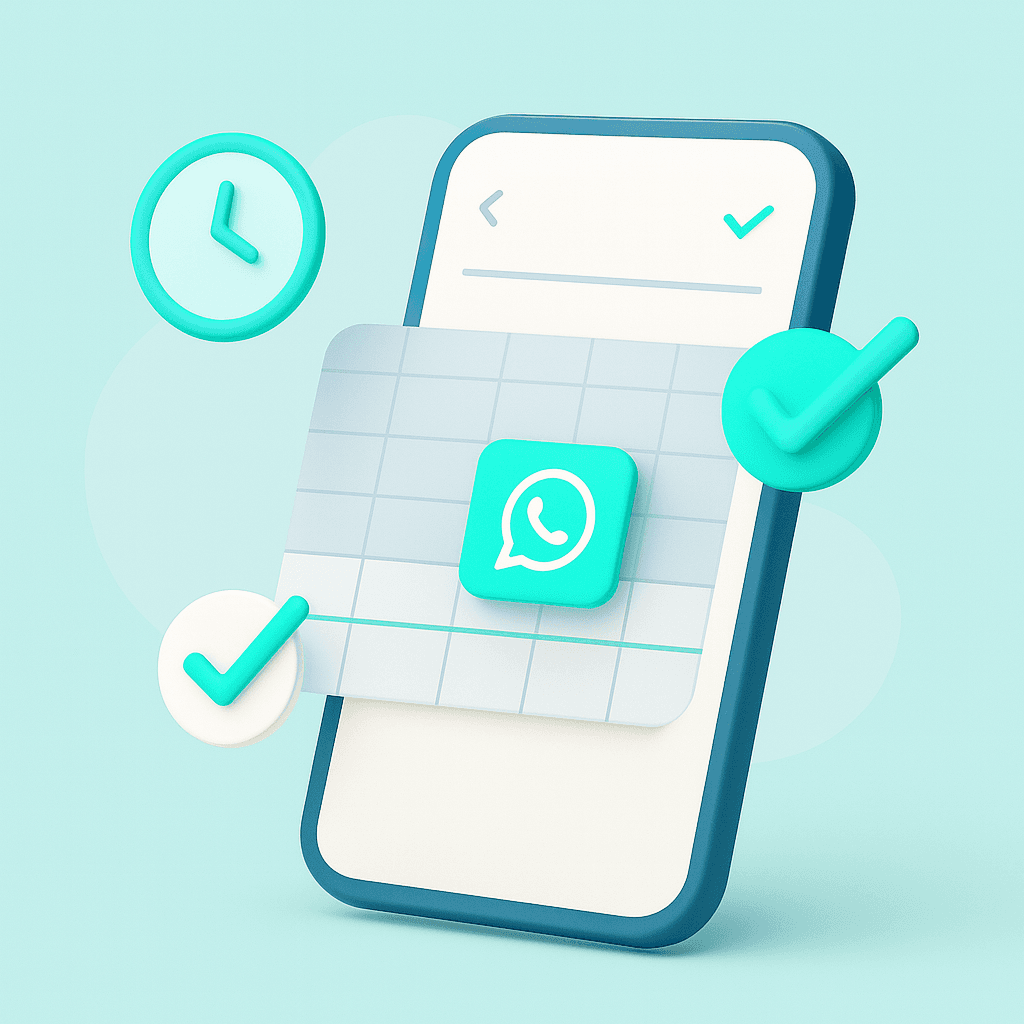 SANAD WhatsApp message scheduling app interface showing scheduled messages and delivery times